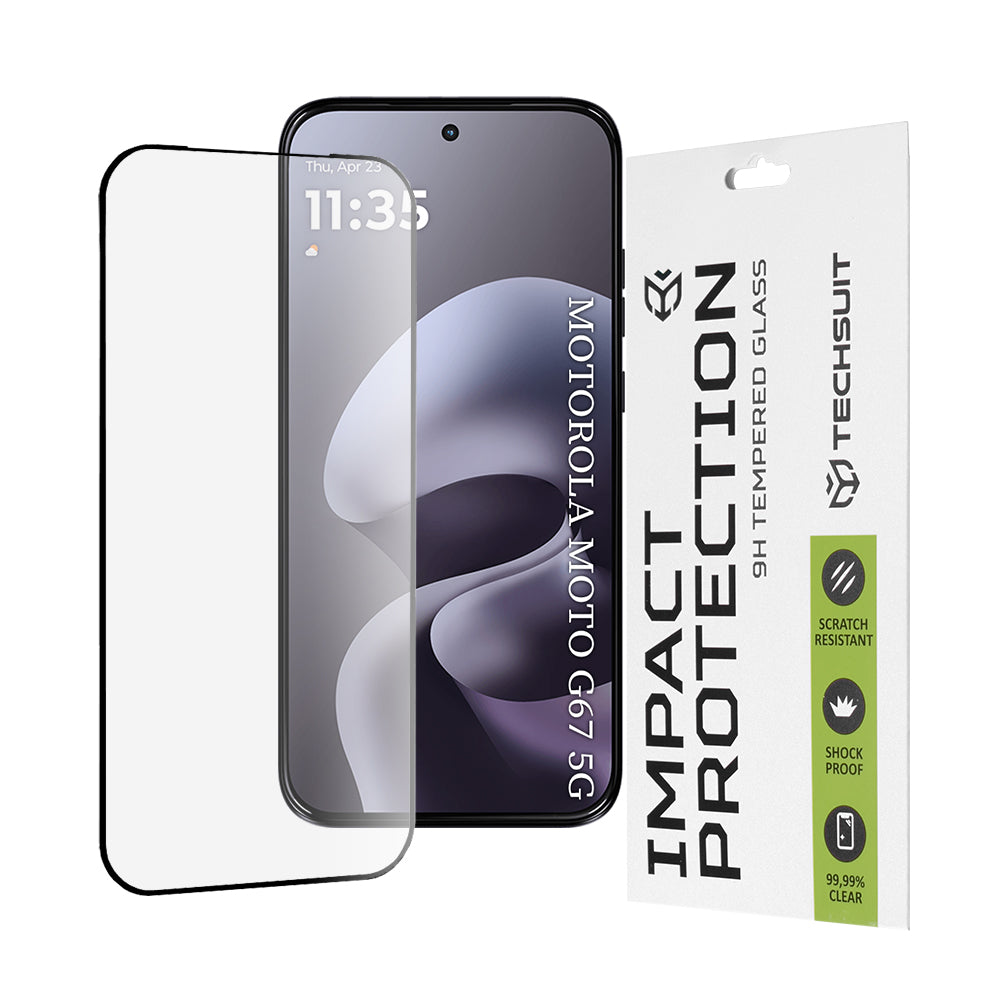 Techsuit schermbeschermfolie voor Motorola Moto G77 / G67, Gehard Glas, Volledige Lijm, 111D, Zwart