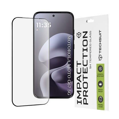 Techsuit schermbeschermfolie voor Motorola Moto G77 / G67, Gehard Glas, Volledige Lijm, 111D, Zwart