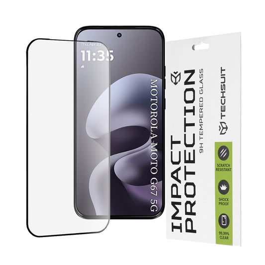 Techsuit schermbeschermfolie voor Motorola Moto G77 / G67, Gehard Glas, Volledige Lijm, 111D, Zwart