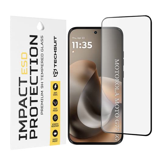 Techsuit schermbeschermfolie voor Motorola Moto G77 / G67, gehard glas, full glue, zwart