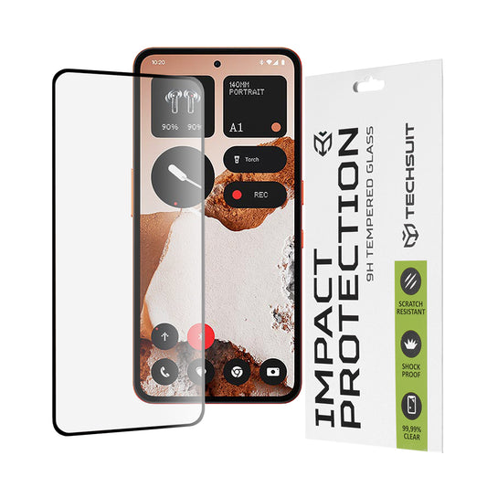 Techsuit schermbeschermfolie voor Nothing CMF Phone 2 Pro, gehard glas, full glue, 111D, zwart