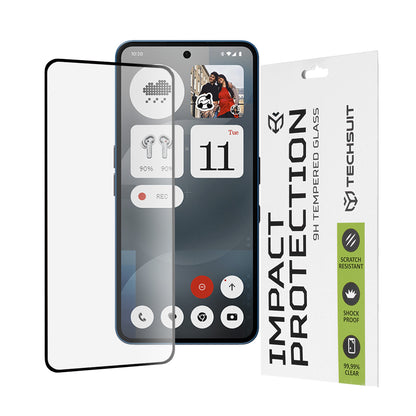 Techsuit schermbeschermfolie voor Nothing Phone (3a) / Phone (3a) Pro, gehard glas, full glue, 111D, zwart