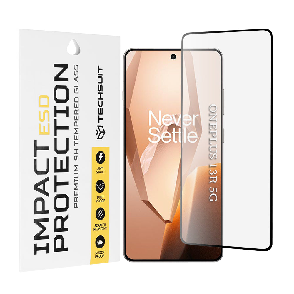 Techsuit schermbeschermfolie voor OnePlus 13R, gehard glas, full glue, zwart
