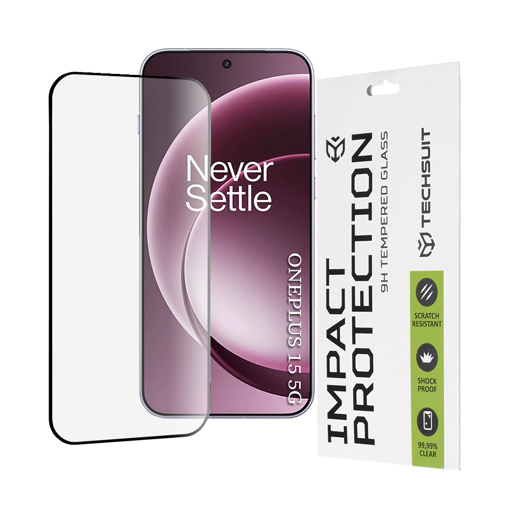 Techsuit schermbeschermfolie voor OnePlus 15, Gehard Glas, Volledige Lijm, 111D, Zwart