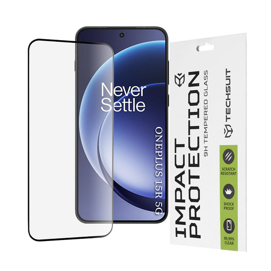 Techsuit schermbeschermfolie voor OnePlus 15R, Gehard Glas, Volledige Lijm, 111D, Zwart