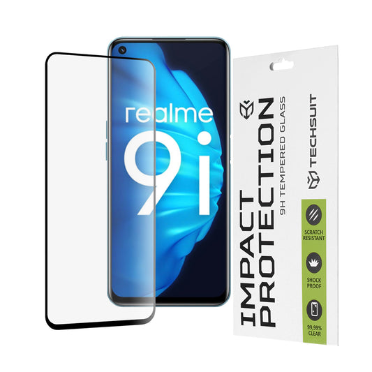 Techsuit schermbeschermfolie voor OnePlus Nord CE 2 Lite 5G / Realme Narzo 50 / 9 5G / 9i / 9 Pro, gehard glas, full glue, 111D, zwart