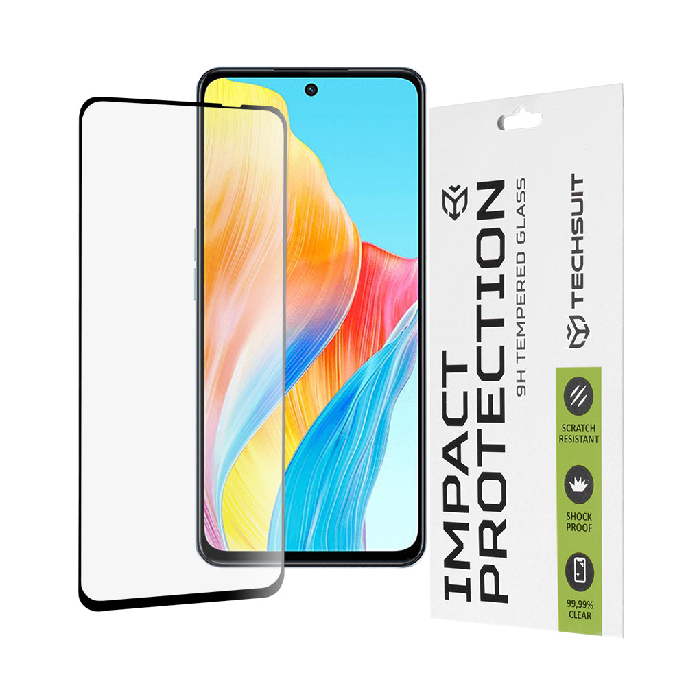 Techsuit schermbeschermfolie voor OnePlus Nord N30 SE / Oppo A79 / A98 / A58 4G, gehard glas, full glue, 111D, zwart