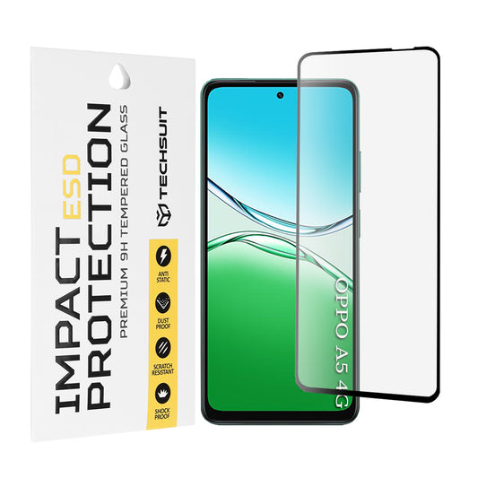 Techsuit Screen Protector Film for Oppo A5 4G / A5 5G, Tempered Glass, Full Glue, Black