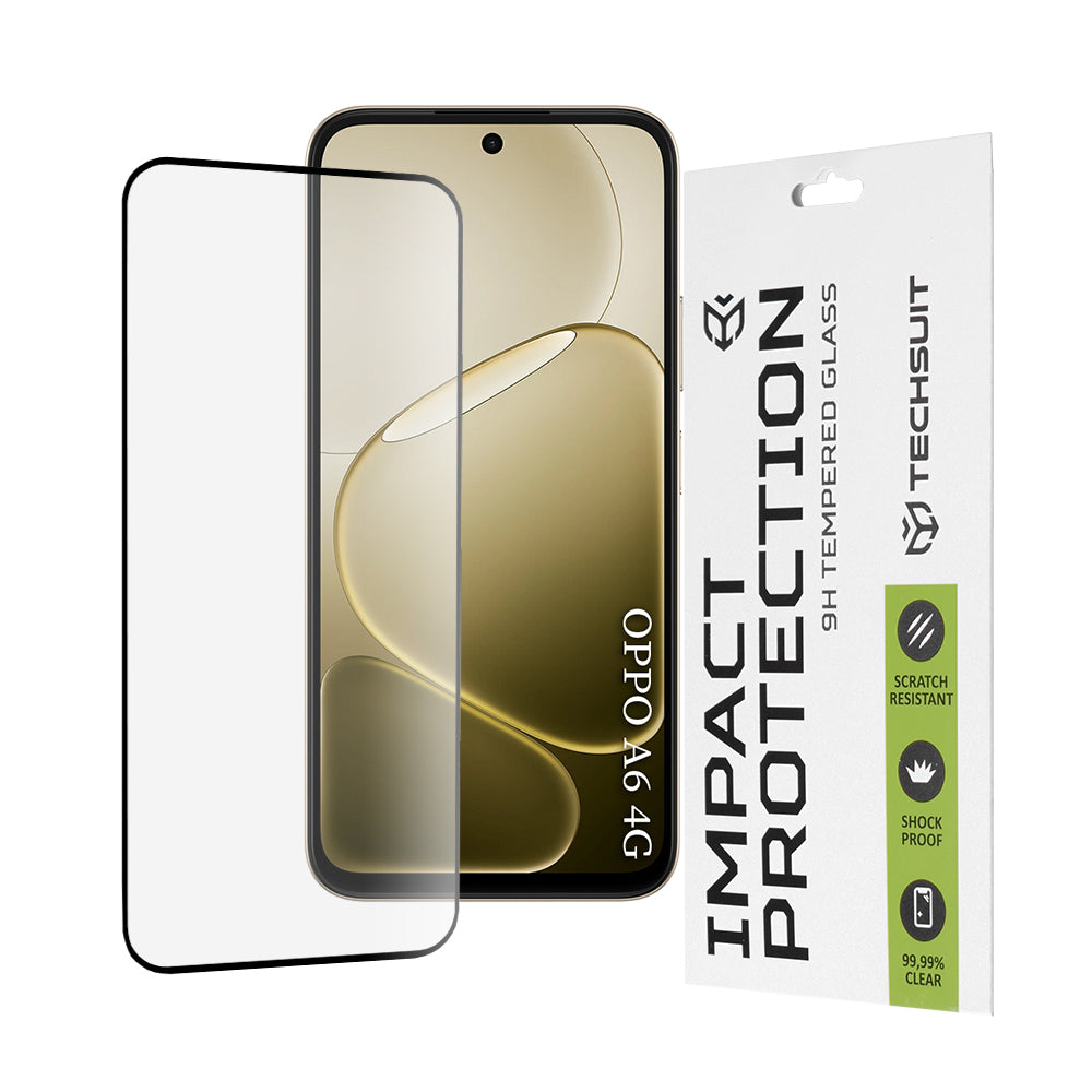 Beschermfolie Techsuit Scherm voor Oppo A6 4G, Gehard Glas, Volledige Lijm, 111D, Zwart
