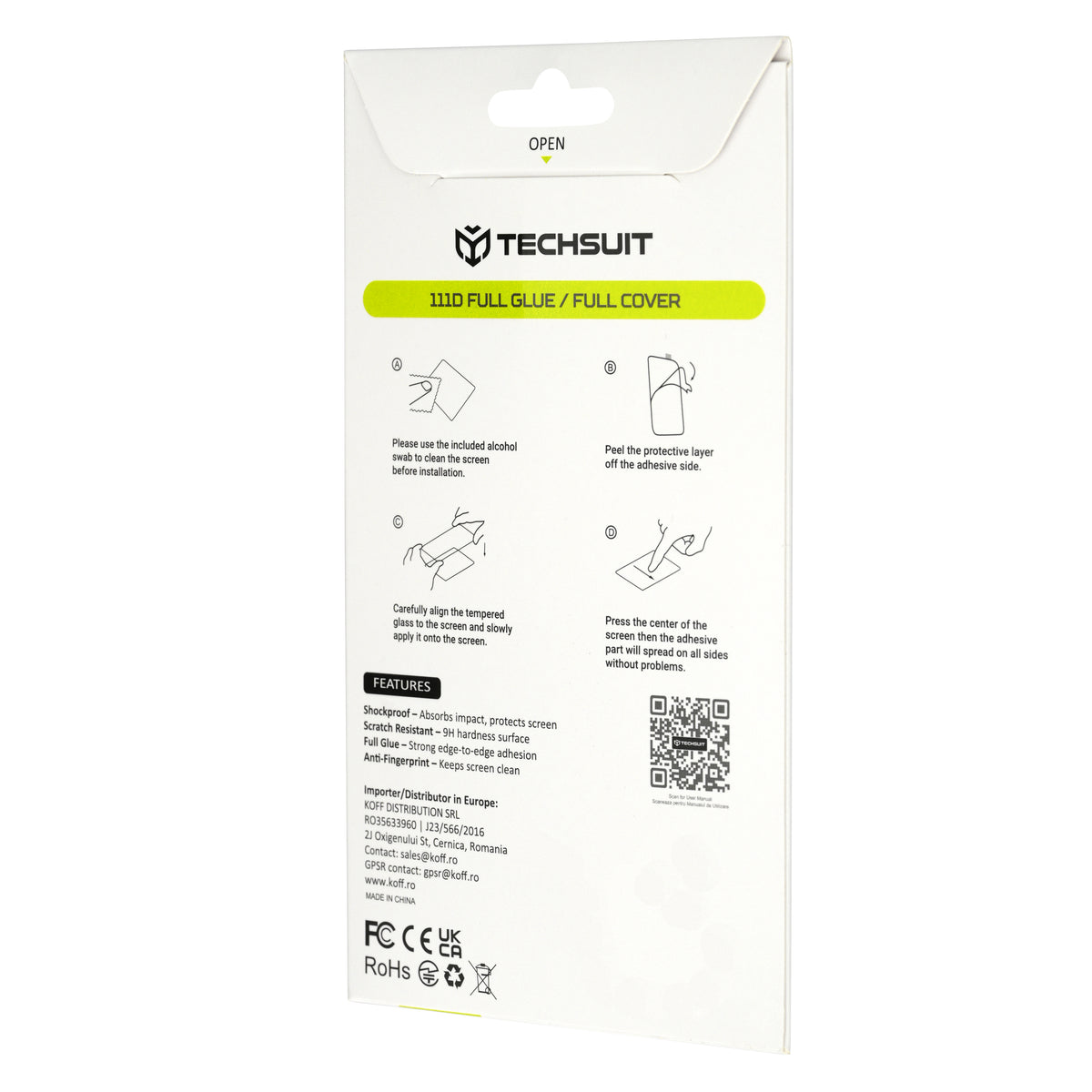 Techsuit schermbeschermer voor Oppo A7 Pro Max, gehard glas, Full Glue, 111D, zwart