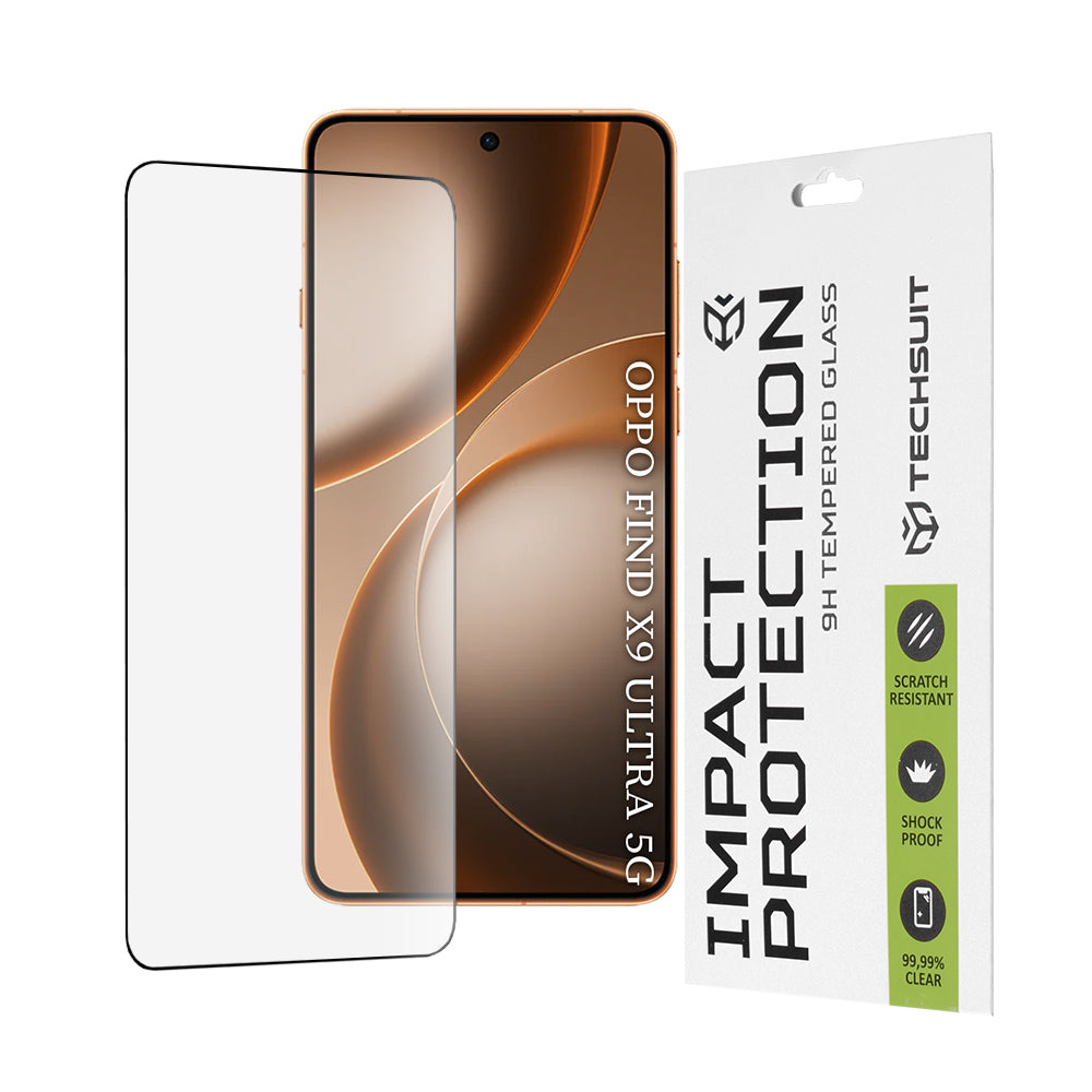 Techsuit schermbeschermfolie voor Oppo Find X9 Ultra, gehard glas, full glue, 111D, zwart