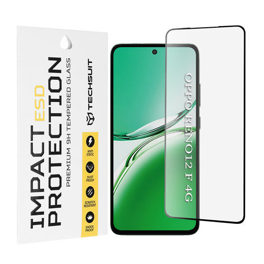 Techsuit schermbeschermfolie voor Oppo Reno12 FS 5G / Reno12 FS 4G / Reno12 F 4G / Reno12 F, gehard glas, full glue, zwart
