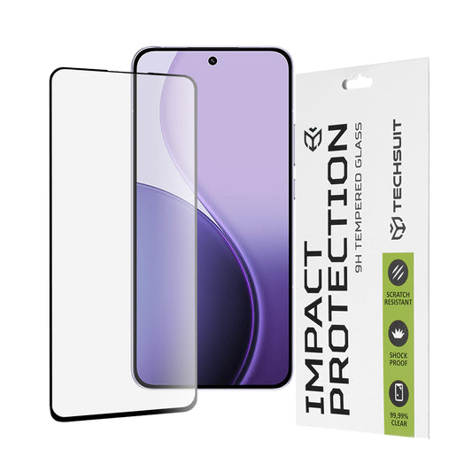 Techsuit schermbeschermfolie voor Oppo Reno14 F, gehard glas, full glue, 111D, zwart