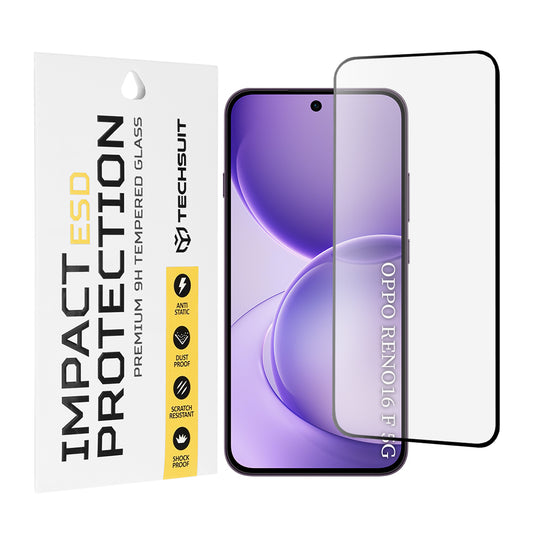 Techsuit schermbeschermfolie voor Oppo Reno16 F / Reno16 FS, gehard glas, volledige lijm, zwart