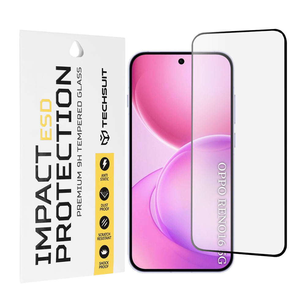 Techsuit schermbeschermfolie voor Oppo Reno16 / Reno16 Pro, gehard glas, volledige lijm, zwart