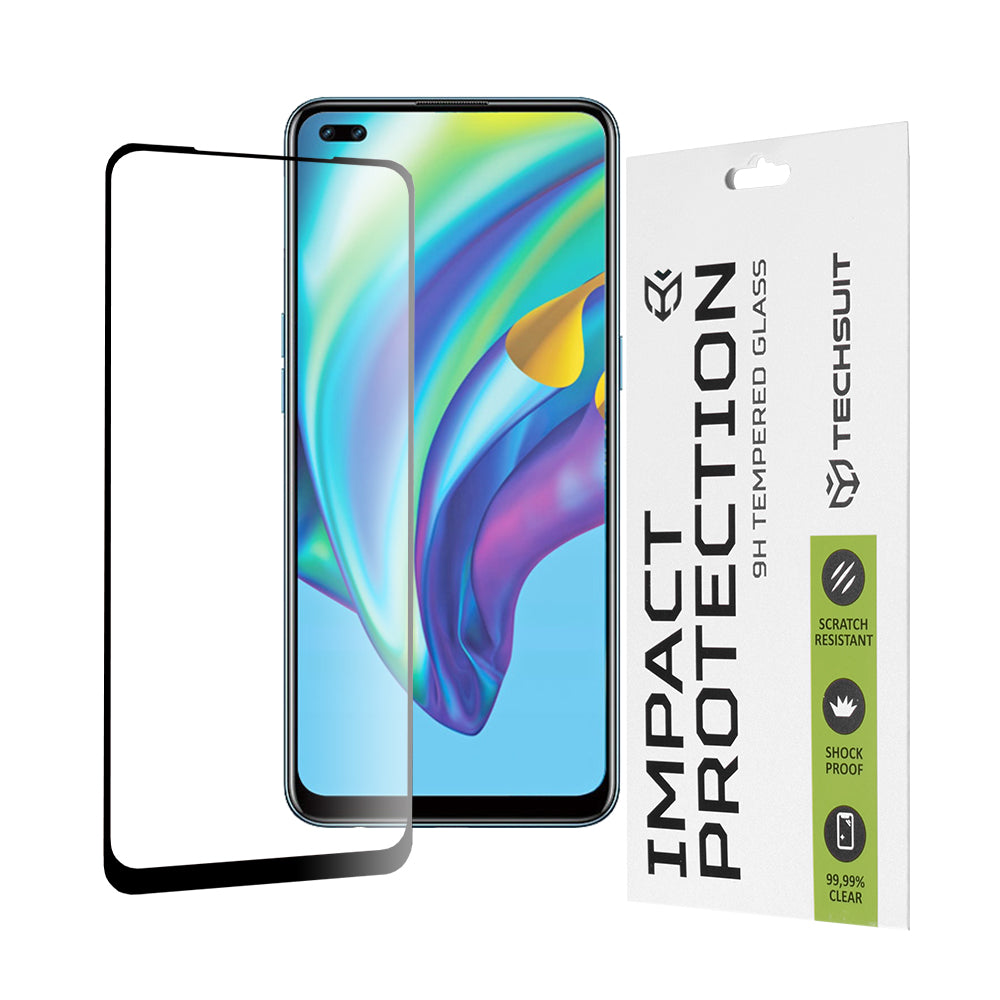 Techsuit schermbeschermfolie voor Oppo Reno4 Lite, gehard glas, full glue, 111D, zwart