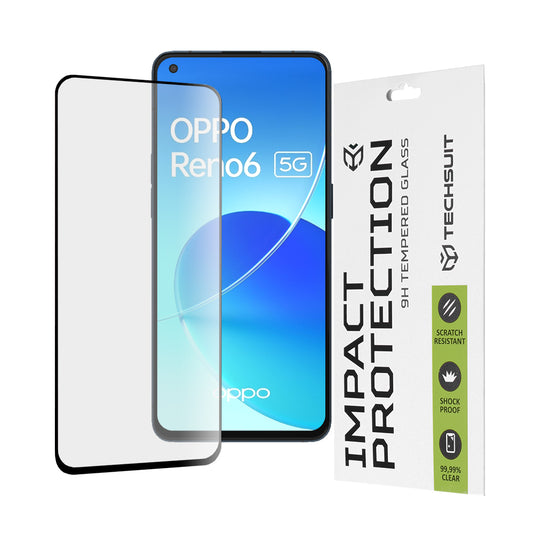 Techsuit schermbeschermfolie voor Oppo Reno6 5G, gehard glas, full glue, 111D, zwart