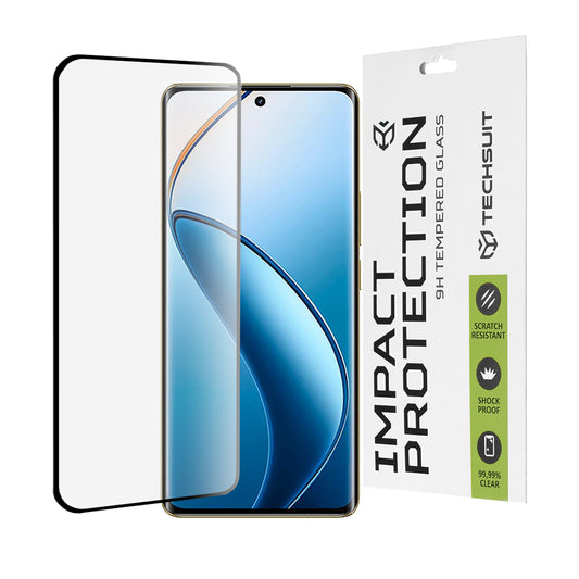 Techsuit schermbeschermfolie voor Realme 12 Pro / 12 Pro+, gehard glas, full glue, 111D, zwart