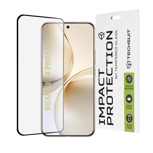 Techsuit schermbeschermfolie voor Realme 14 Pro+, gehard glas, full glue, 111D, zwart