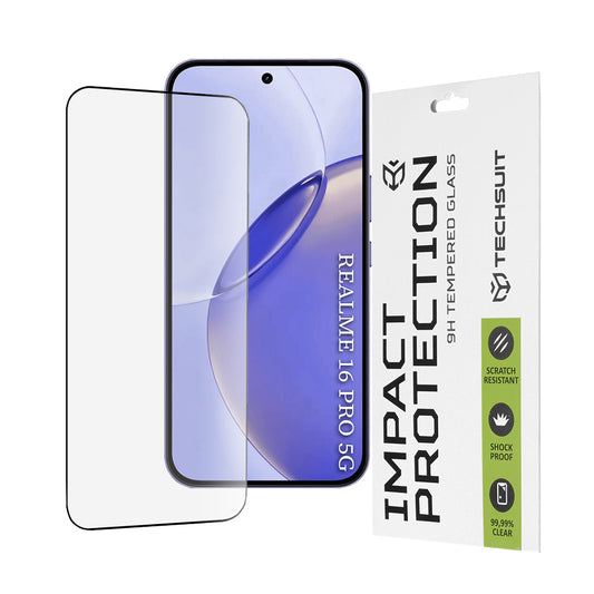 Beschermfolie Techsuit Scherm voor Realme 16 Pro, Gehard Glas, Volledige Lijm, 111D, Zwart