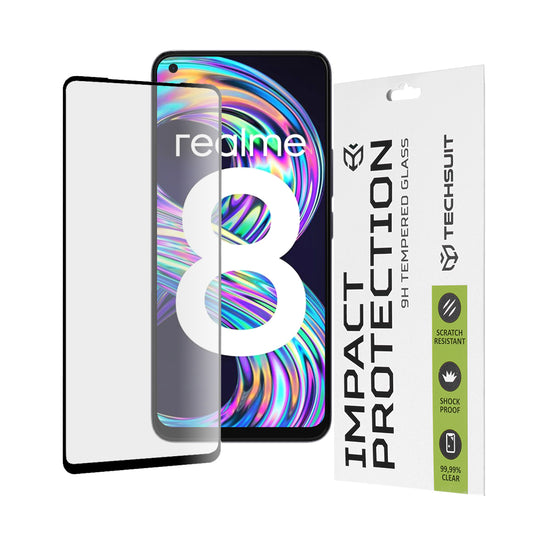 Techsuit schermbeschermfolie voor Realme 8 Pro / 8, gehard glas, full glue, 111D, zwart