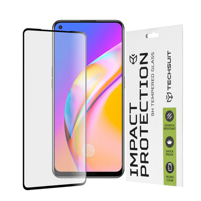 Techsuit schermbeschermfolie voor Realme 9 / 9 Pro+ / Oppo Find X5 Lite / Reno7 5G / A94, gehard glas, full glue, 111D, zwart