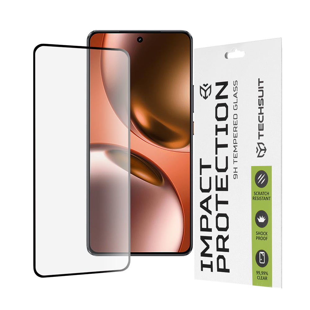Techsuit schermbeschermfolie voor Realme GT 7, gehard glas, full glue, 111D, zwart