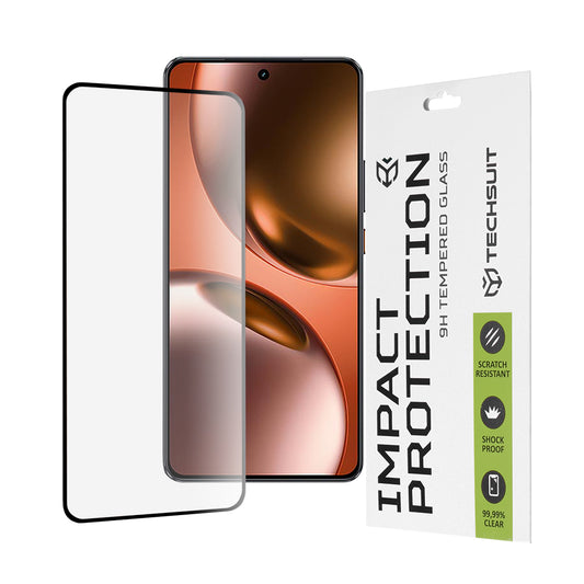 Techsuit schermbeschermfolie voor Realme GT 7, gehard glas, full glue, 111D, zwart