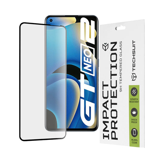 Techsuit schermbeschermfolie voor Realme GT Neo 3T / GT2 / GT Neo2, gehard glas, full glue, 111D, zwart
