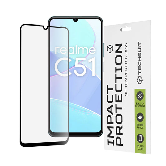 Techsuit schermbeschermfolie voor Realme Note 50 / C51, gehard glas, full glue, 111D, zwart
