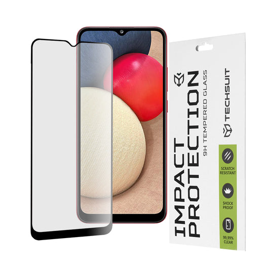 Techsuit schermbeschermfolie voor Samsung Galaxy A04e A042 / M04 M045 / A03 A035 / A03 Core A032, gehard glas, full glue, 111D, zwart