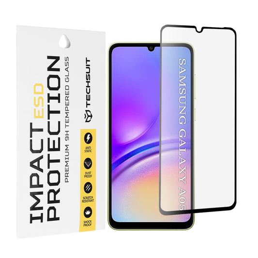 Techsuit schermbeschermfolie voor Samsung Galaxy A05 A055, gehard glas, volledige lijm, zwart