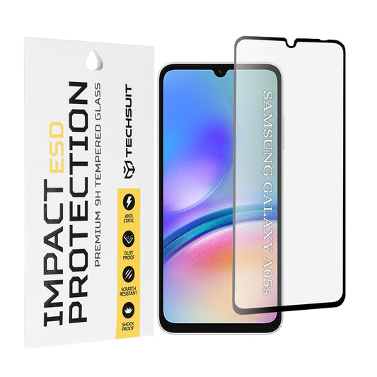 Techsuit schermbeschermfolie voor Samsung Galaxy A05s A057, gehard glas, full glue, zwart