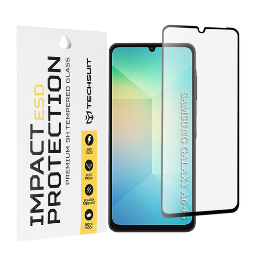 Techsuit schermbeschermfolie voor Samsung Galaxy A06 A065, gehard glas, full glue, zwart