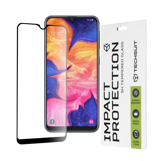 Techsuit schermbeschermfolie voor Samsung Galaxy A10e A102 / A20e A202, gehard glas, full glue, 111D, zwart