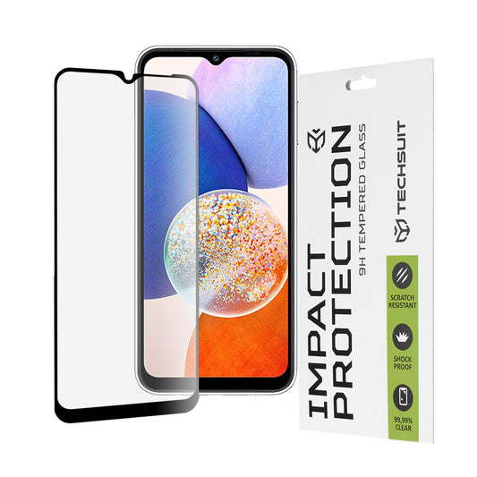 Techsuit schermbeschermfolie voor Samsung Galaxy A14 A145 / A14 5G A146, gehard glas, full glue, 111D, zwart