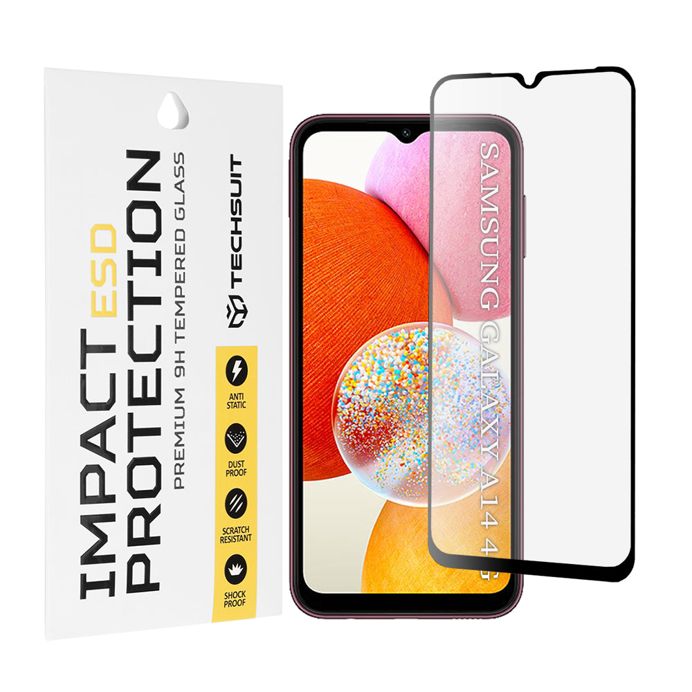 Techsuit schermbeschermfolie voor Samsung Galaxy A14 A145 / A14 5G A146, gehard glas, full glue, zwart