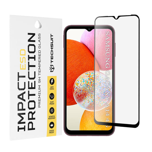 Techsuit schermbeschermfolie voor Samsung Galaxy A14 A145 / A14 5G A146, gehard glas, full glue, zwart