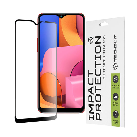 Techsuit schermbeschermfolie voor Samsung Galaxy A20s A207, gehard glas, full glue, 111D, zwart