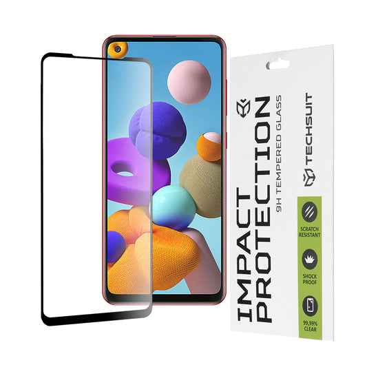 Techsuit schermbeschermfolie voor Samsung Galaxy A21s A217 / A21 A215, gehard glas, full glue, 111D, zwart