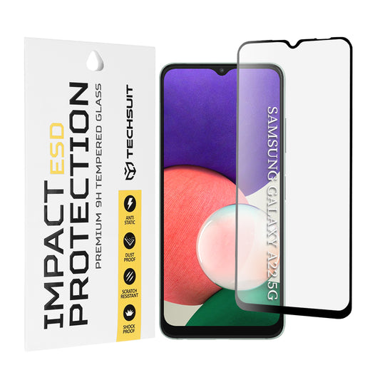 Techsuit schermbeschermfolie voor Samsung Galaxy A22 5G A226, gehard glas, full glue, zwart