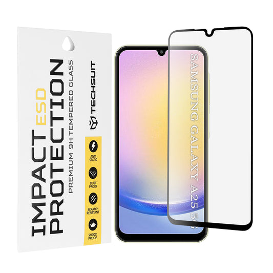 Techsuit schermbeschermfolie voor Samsung Galaxy A25 A256, gehard glas, full glue, zwart