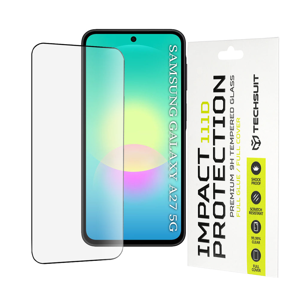 Techsuit schermbeschermfolie voor Samsung Galaxy A27 5G, gehard glas, full glue, 111D, zwart