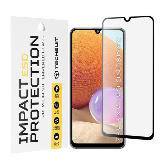 Techsuit schermbeschermfolie voor Samsung Galaxy A32 A325, gehard glas, full glue, zwart