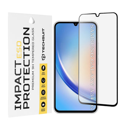 Techsuit schermbeschermfolie voor Samsung Galaxy A34 A346, gehard glas, full glue, zwart