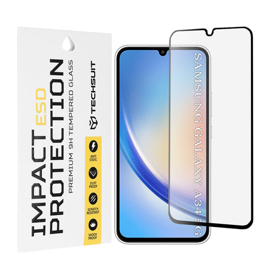 Techsuit schermbeschermfolie voor Samsung Galaxy A34 A346, gehard glas, full glue, zwart