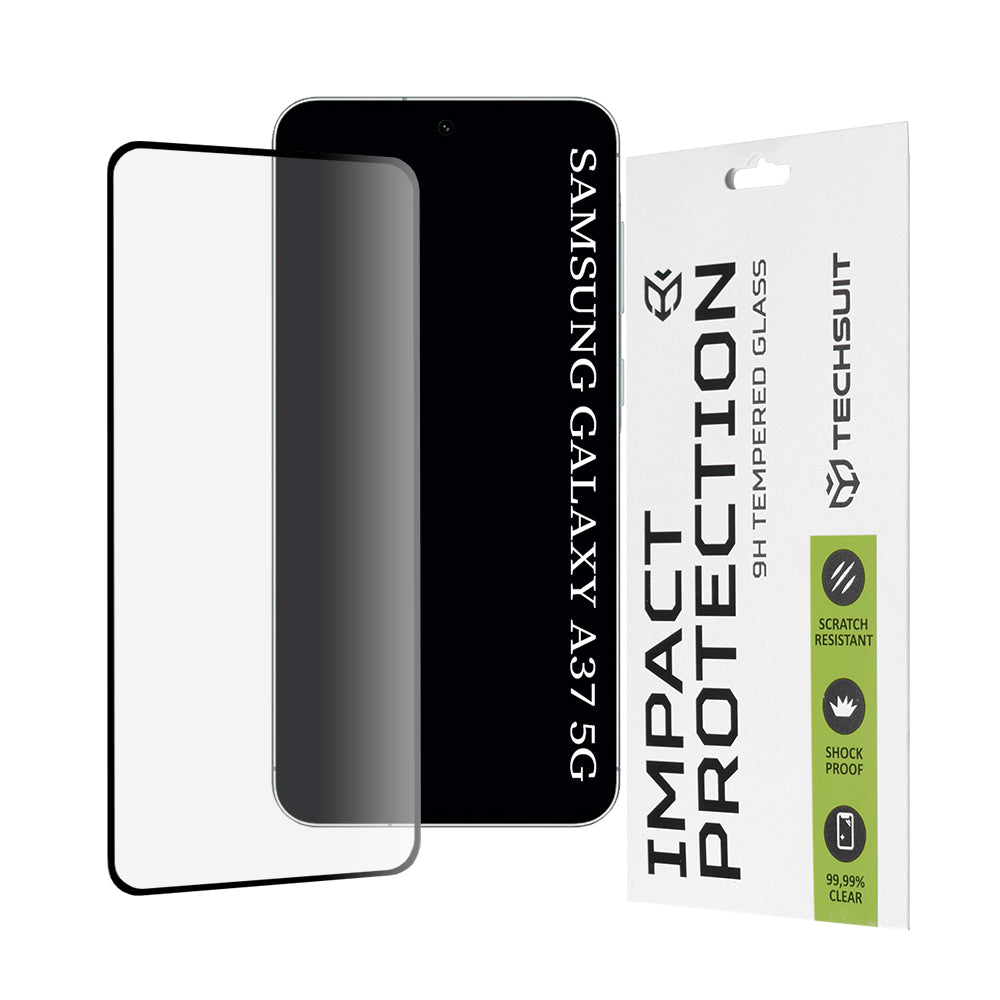 Schermbeveiligingsfolie Techsuit voor Samsung Galaxy A37 5G, Gehard Glas, Volledige Lijm, 111D, Zwart