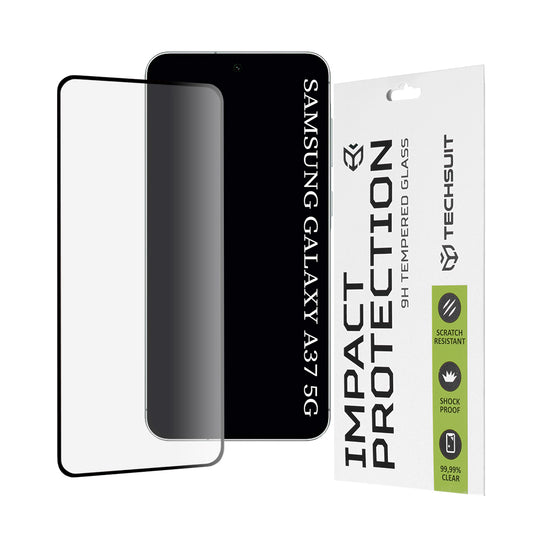 Schermbeveiligingsfolie Techsuit voor Samsung Galaxy A37 5G, Gehard Glas, Volledige Lijm, 111D, Zwart