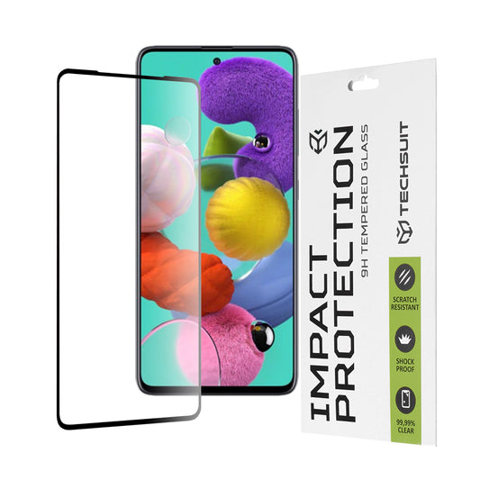 Techsuit schermbeschermfolie voor Samsung Galaxy A51 5G A516 / A51 A515, gehard glas, full glue, 111D, zwart