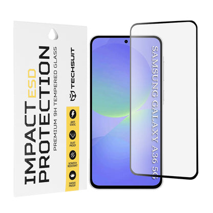Techsuit schermbeschermfolie voor Samsung Galaxy A56 A566 / A36 A366, gehard glas, full glue, zwart